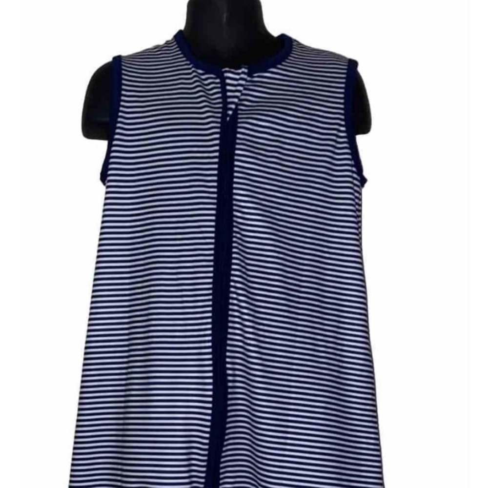 Sleepwear Totaha Medium Navy Blue Stripe Jersey Knit Sleeper. NWOT.